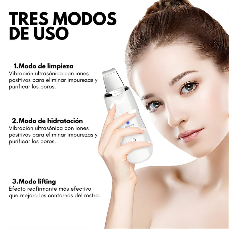 ESPÁTULA LIMPIADOR FACIAL ULTRASÓNICO – Limpieza profunda, poros más finos y piel suave sin irritación