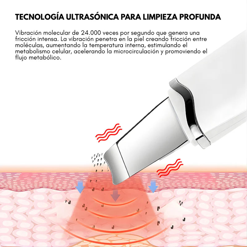ESPÁTULA LIMPIADOR FACIAL ULTRASÓNICO – Limpieza profunda, poros más finos y piel suave sin irritación